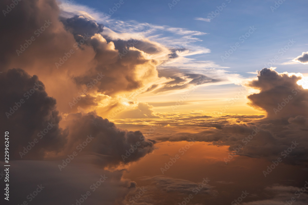 Poster Beautiful sunset sky view from airplane