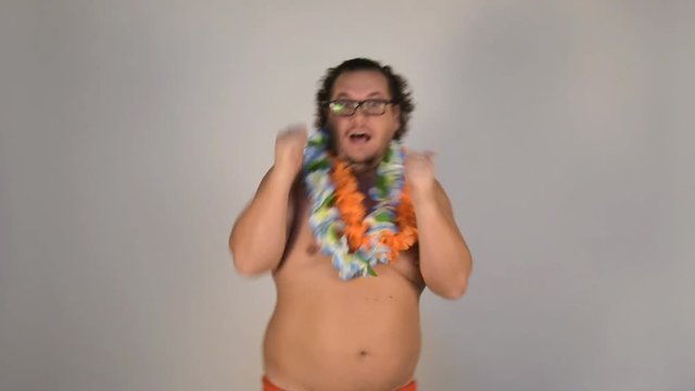 Funny fat man dancing.
