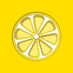 Fototapeta premium Vector paper cut yellow lemon, cut shapes. 3D abstract paper art style, origami concept design, food packaging, advertising, detox, cosmetics, healthy eating.