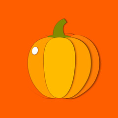 Vector paper cut orange pumpkin, cut shapes. 3D abstract paper art style, origami concept design, food packaging, advertising, detox, cosmetics, healthy eating.