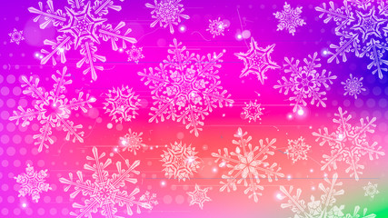 Naklejka na ściany i meble Snowflakes and festive lights - vector background with beautiful snowflakes that merrily shine and shimmer in color space