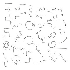 Arrows. Black pattern on a white background. Set. Sketch, Doodle.