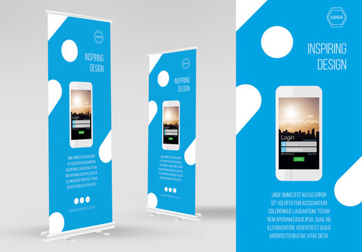 Blue and White Vertical Banner Advertisement Layout