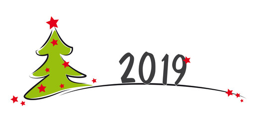 grüner tannenbaum mit jahreszahl 2019