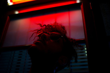 Portrait of a person with neon ligths