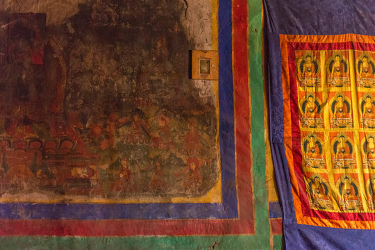 A fragment of the painted wall inside the ancient monastery