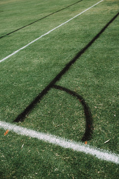 Line marking on a soccer field