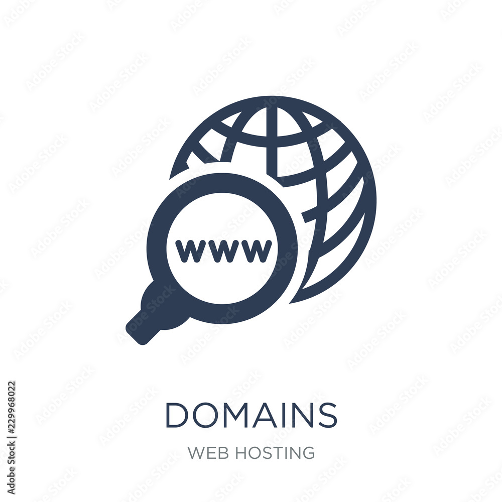 Poster domains icon. trendy flat vector domains icon on white background from web hosting collection