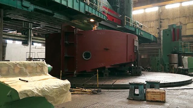 huge centrifuge on the factory, Huge CNC machine automatic drilling, rotating platform on the turbine factory, factory for the production of turbines for power plants, turning lathe machine