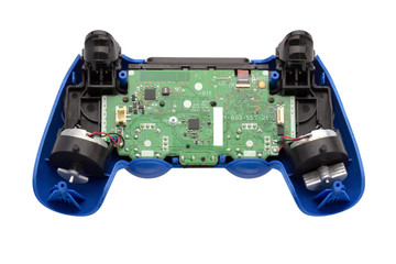 disassemble game controller isolated on white background, repair broken game console