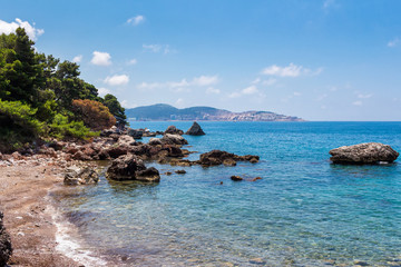 Adriatic sea coastline with turquoise water in Montenegro, nature landscape, vacations to the...