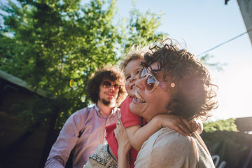Smiling family enjoying outdoors