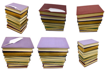 set stack old hardcover books, isolated