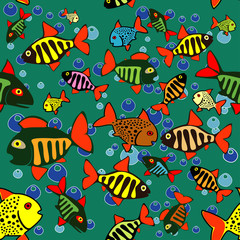 Seamless texture pattern beautiful underwater fish aquarium. Vector. EPS.