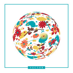 Abstract vector 3d shape or sphere with flower ornament