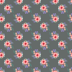 Fototapeta na wymiar Flowery bright pattern in small-scale flowers. Calico millefleurs. Floral seamless background for textile or book covers, manufacturing, wallpapers, print, gift wrap and scrapbooking.