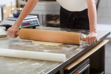 Baker is rolling dough out