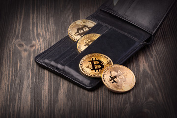 Popular cryptocurrency in leather wallet
