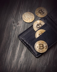 Popular cryptocurrency in leather wallet