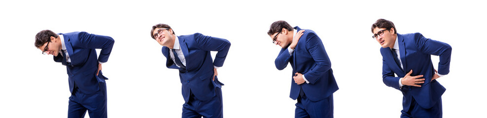 Young sick and unhappy businessman isolated on white background