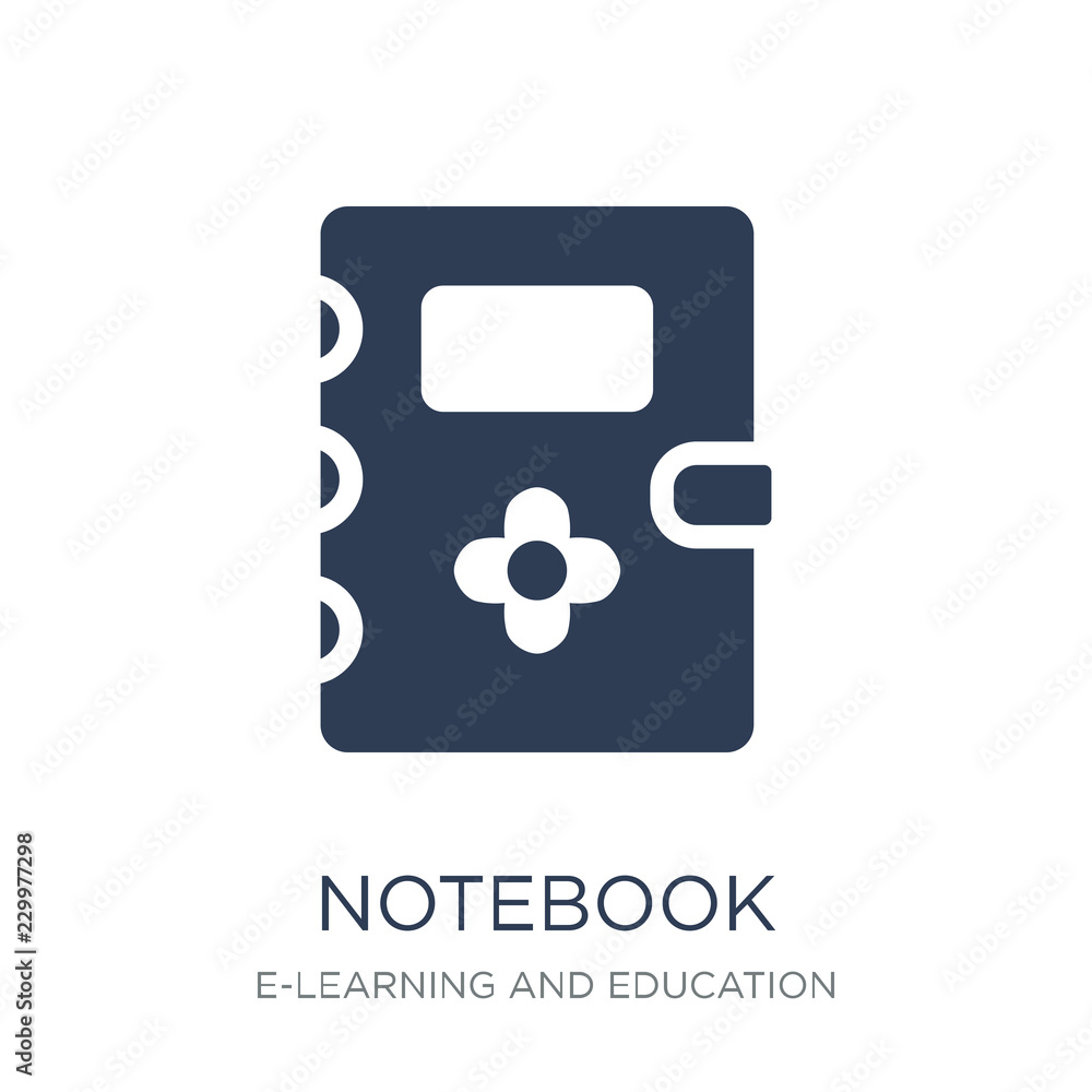 Poster notebook icon. trendy flat vector notebook icon on white background from e-learning and education co