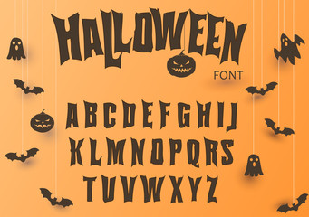 Halloween font, Original Typeface, Scary creepy alphabet, Dirty Letters, for holiday party. Vector