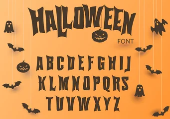 Tuinposter Halloween font, Original Typeface, Scary creepy alphabet, Dirty Letters, for holiday party. Vector © ambassador806