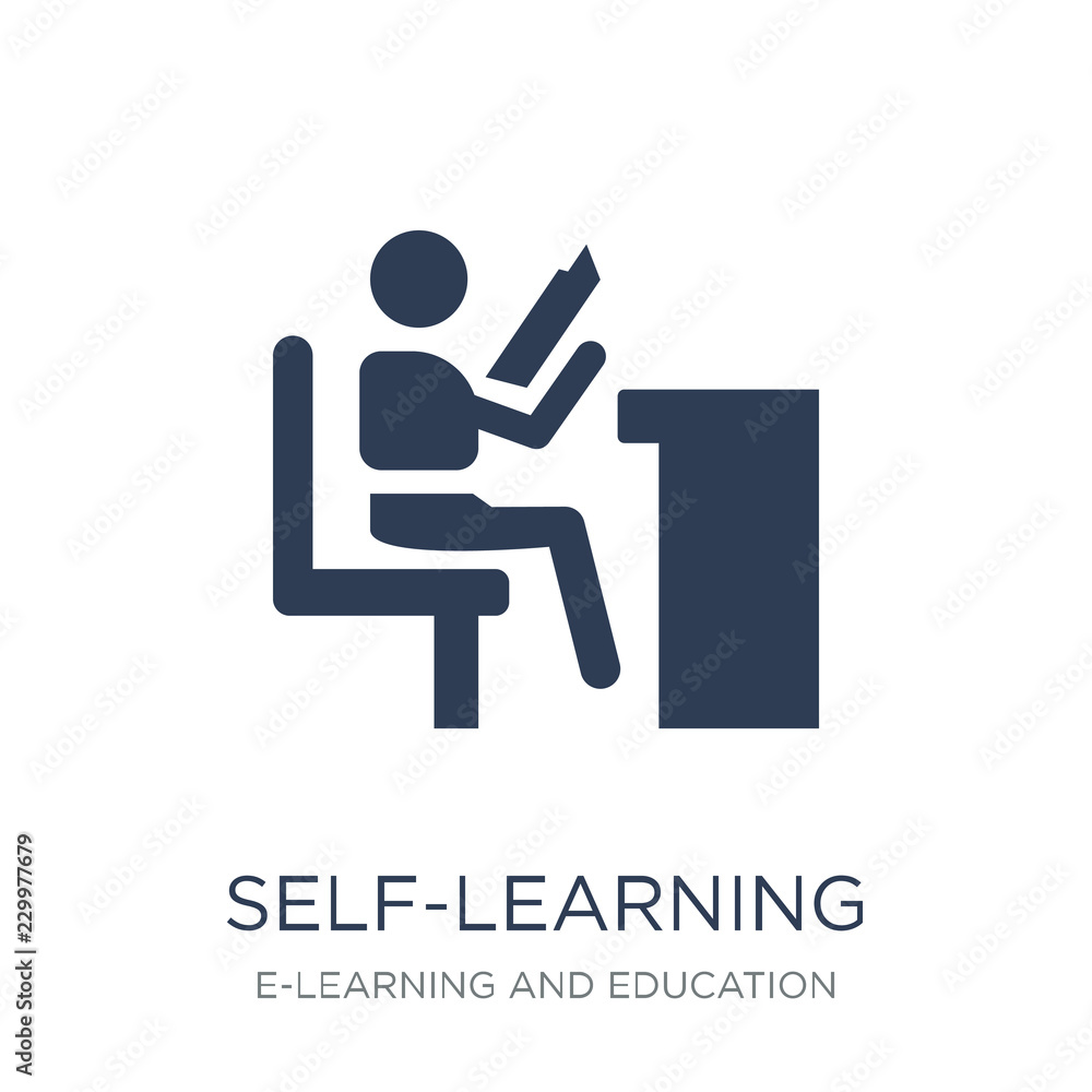 Poster self-learning icon. trendy flat vector self-learning icon on white background from e-learning and ed
