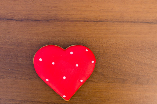 Heart shaped cookies for valentine day on wooden table