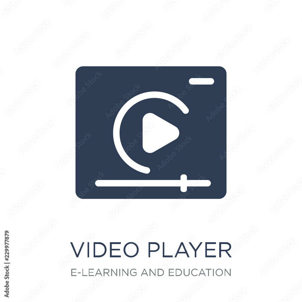 Poster video player icon. trendy flat vector video player icon on white background from e-learning and educ