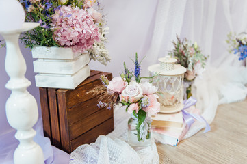 Wedding decoration with flowers and vintage elements