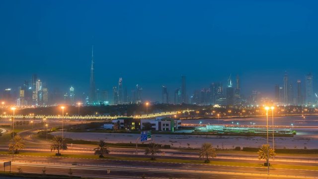 4k timelapse video of Dubai skyline at sunrise
