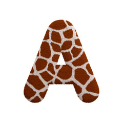 Giraffe letter A - Capital 3d fur font - Safari, Wildlife or Africa concept