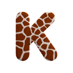 Giraffe letter K - Uppercase 3d fur font - Safari, Wildlife or Africa concept