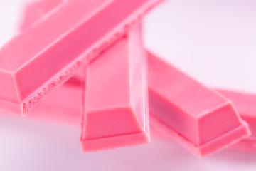 Finger Ruby Chocolate Bar made from ruby cocoa bean. New dimension of chocolate sweets.