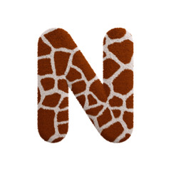 Giraffe letter N - Capital 3d fur font - Safari, Wildlife or Africa concept