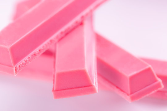 Finger Ruby Chocolate Bar made from ruby cocoa bean. New dimension of chocolate sweets.