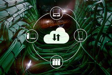 CLoud server and computing, data storage and processing. Internet and technology concept.