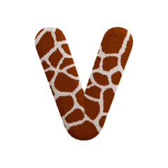 Giraffe letter V - Capital 3d fur font - Safari, Wildlife or Africa concept
