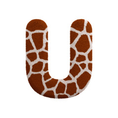 Giraffe letter U - Capital 3d fur font - Safari, Wildlife or Africa concept