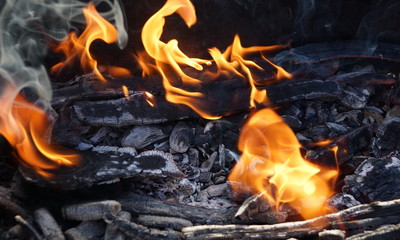 fire flame smoke embers to fry on the street