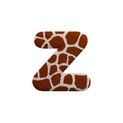 Giraffe letter Z - Lower-case 3d fur font - Safari, Wildlife or Africa concept
