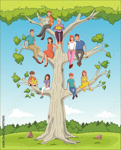 Family Tree With People Cartoon On Genealogical Family Tree With People Cartoon On Genealogical