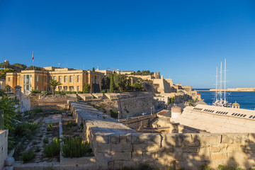 Floriana, Malta. Paul Boff Hospital and Knight's Bastions on the shores of the Great Bay