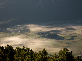 Alpine austrian villages viewed from higher altitude