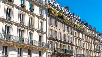 Paris, panorama of a beautiful building, windows and balcony, detail