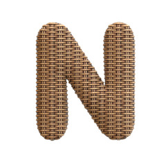 Wicker letter N - Capital 3d rattan font - Decoration, design or craftsmanship concept