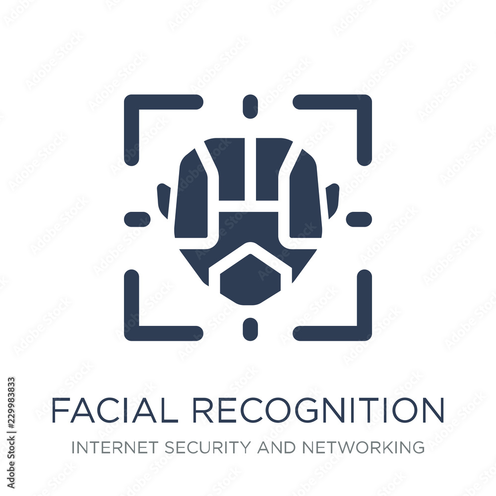 Poster facial recognition icon. trendy flat vector facial recognition icon on white background from interne