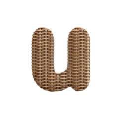 Wicker letter U - Small 3d rattan font - Decoration, design or craftsmanship concept