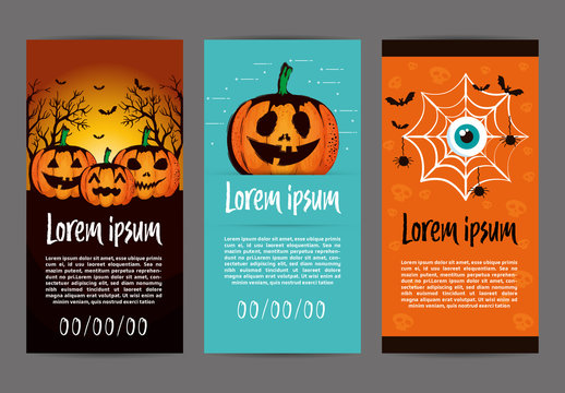 Orange and Blue Halloween Pumpkin Spider Poster Set